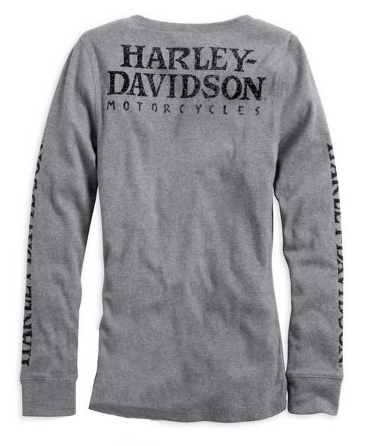 Camiseta Henley calavera L/S para mujer Harley-Davidson®, gris jaspeado 99143-14VW