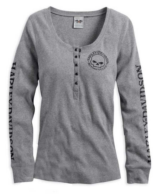 Camiseta Henley calavera L/S para mujer Harley-Davidson®, gris jaspeado 99143-14VW