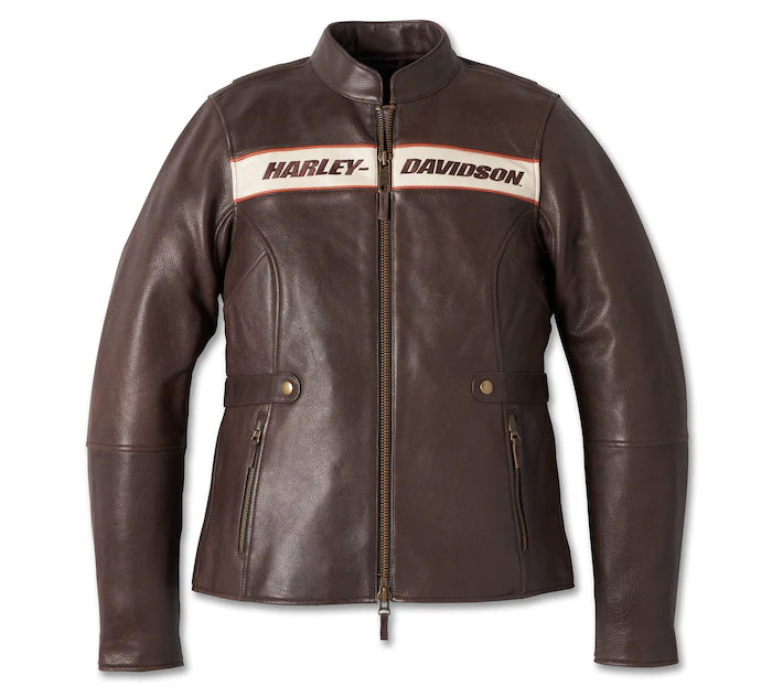 Chamarra de piel Harley-Davidson color café para mujer 98006