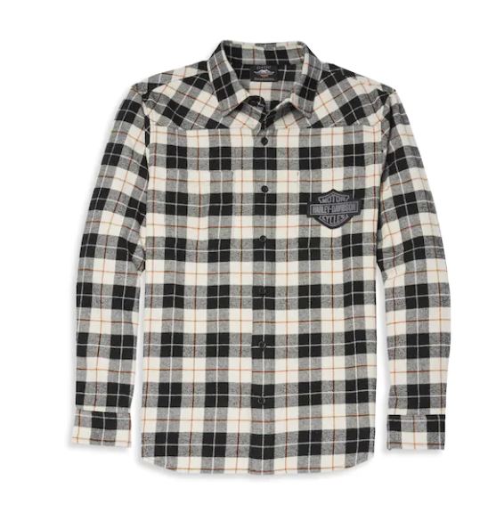 Camisa de franela a cuadros con dos bolsillos con parche Bar & Shield para hombre 96146-22VM