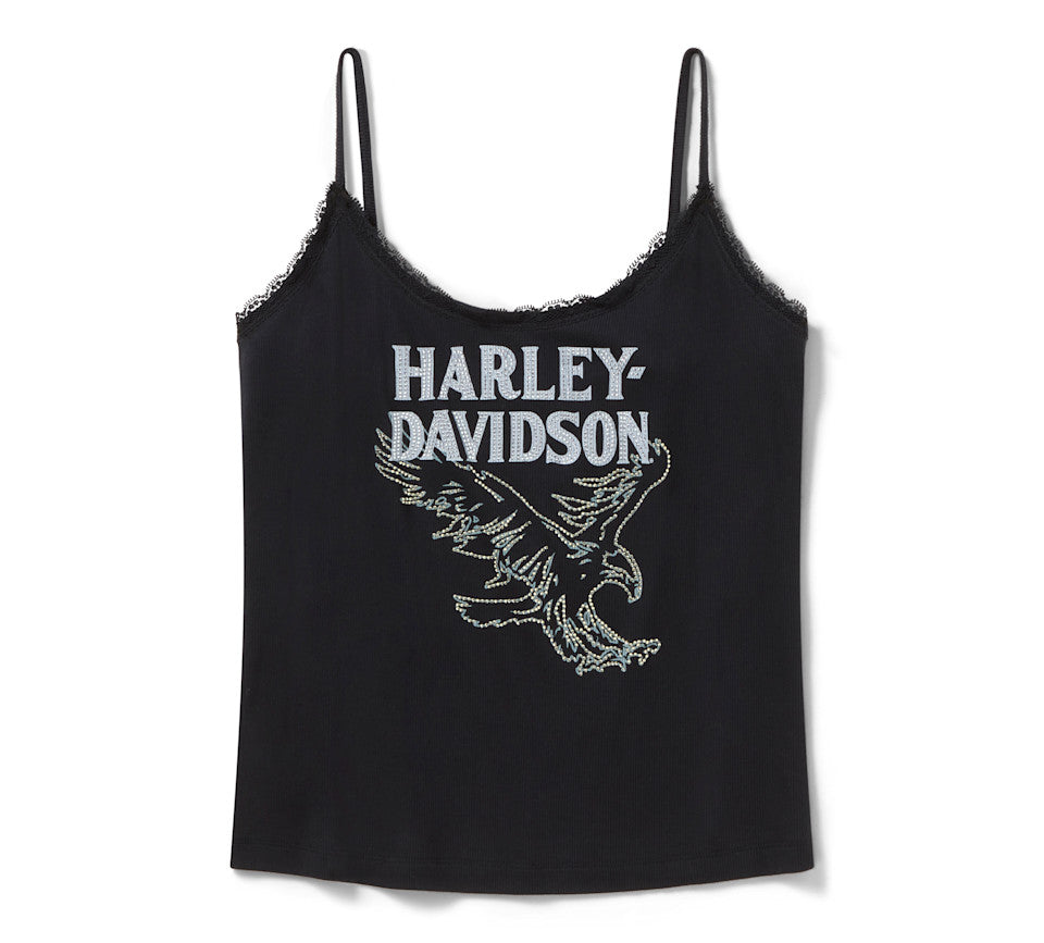 Camiseta Bling Lace Tank para mujer - Harley Black  96674-26VW