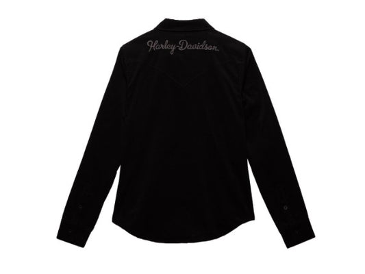 Blusa de manga larga Harley-Davidson de Pana negra para mujer - 96275-23VW