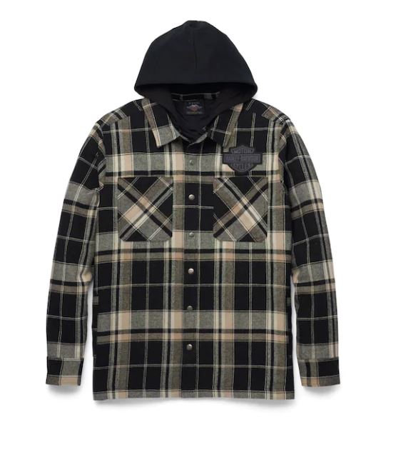 Chamarra tipo camisa a cuadros con capucha extraíble Bar & Shield para hombre 96194-22VM