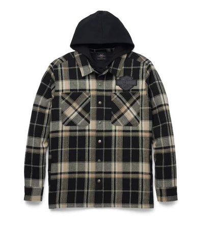 Chamarra tipo camisa a cuadros con capucha extraíble Bar & Shield para hombre 96194-22VM