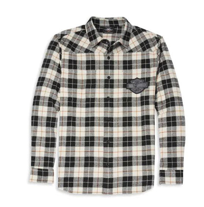 Camisa de franela a cuadros con dos bolsillos con parche Bar & Shield para hombre 96146-22VM